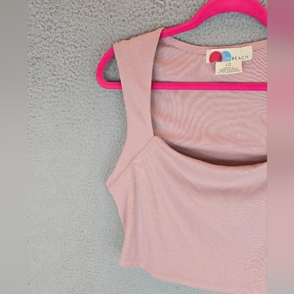 Free People Beach Womens Tank Top Sz L Cropped Pale Pink Ribbed Soft Relaxed - Picture 3 of 9